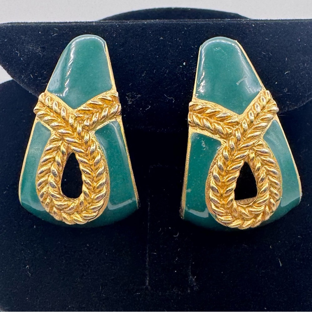Vintage Monet Gold and Teal Earrings -Levered Clip.